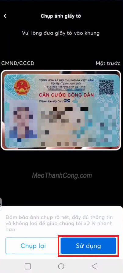 Chụp mặt trước của CMND/CCCD - Mở tài khoản MB Bank online - App kiếm tiền online uy tín
